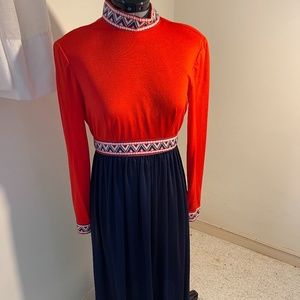 Vintage embroidered high neck retro dress